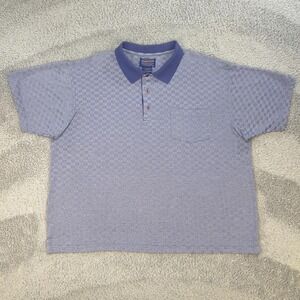 Pendleton Polo‎ Shirt Mens XL Blue Mercerized Cotton Knit Jacquard Check Pocket